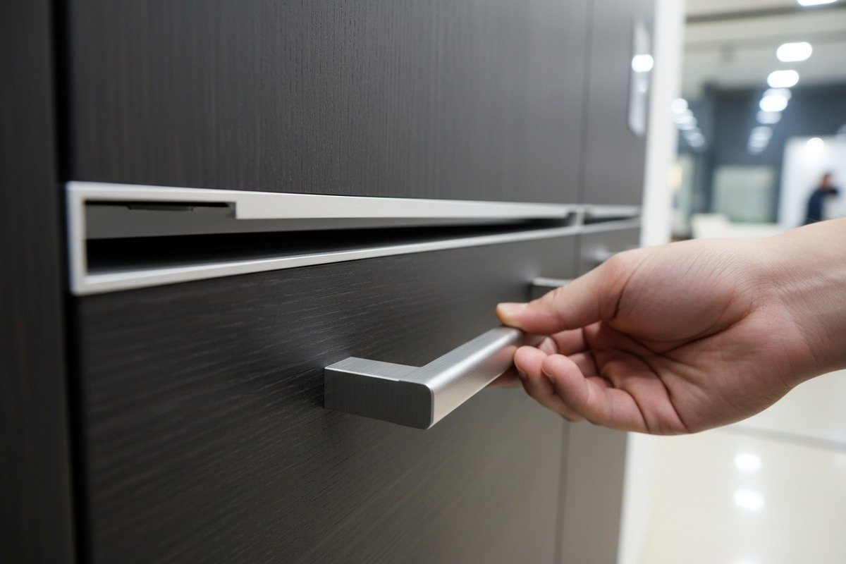 Popular Aluminum Handle Styles Popular aluminum handle styles including C-shaped pulls and G-shape profiles for Indonesian furniture (ID#2)