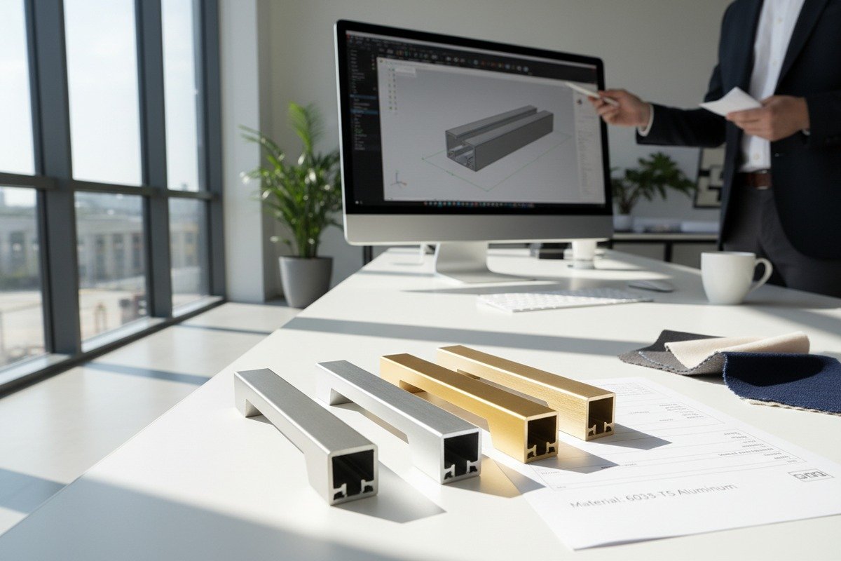 Custom aluminum handle sample request with detailed specifications and CAD design files (ID#2)