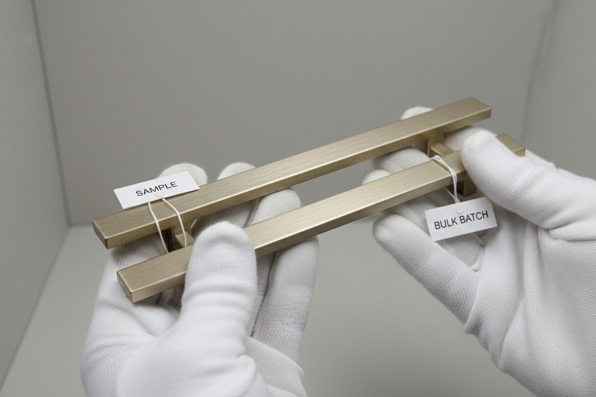 Verifying handle sample color matching against bulk production using D65 daylight and spectrophotometers (ID#2)