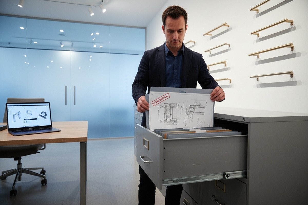 Confidentiality terms and NDA for protecting proprietary cabinet handle drawings and CAD files (ID#3)