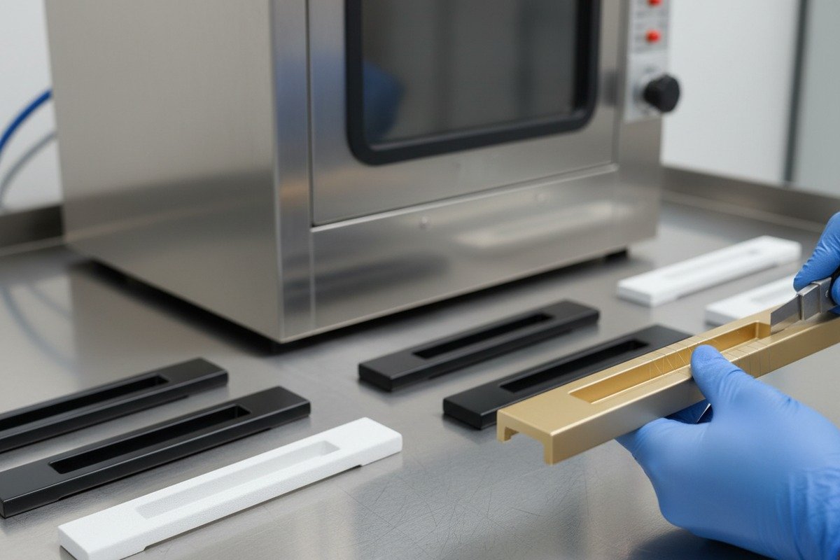 Handle Finish Quality Testing High quality anodized finish and salt spray testing for durable aluminum cabinet handles (ID#3)