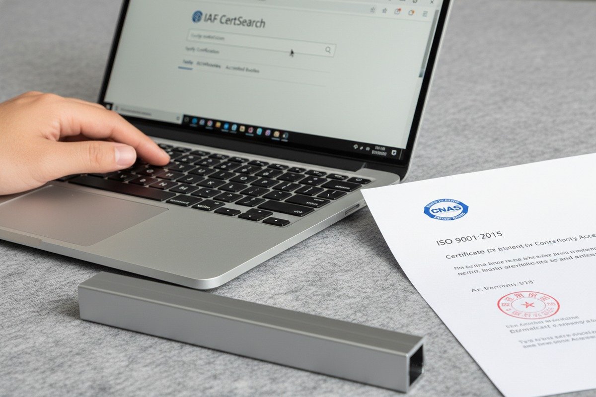Verifying authenticity of ISO certificates from Chinese aluminum handle factories using online databases (ID#2)