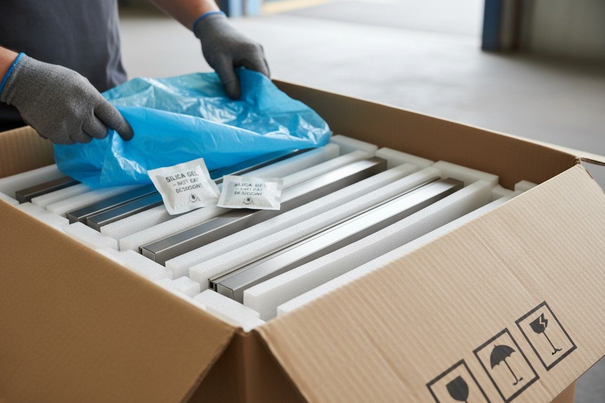 Protecting aluminum handle shipments during sea freight with foam wrapping and double-walled cartons (ID#2)