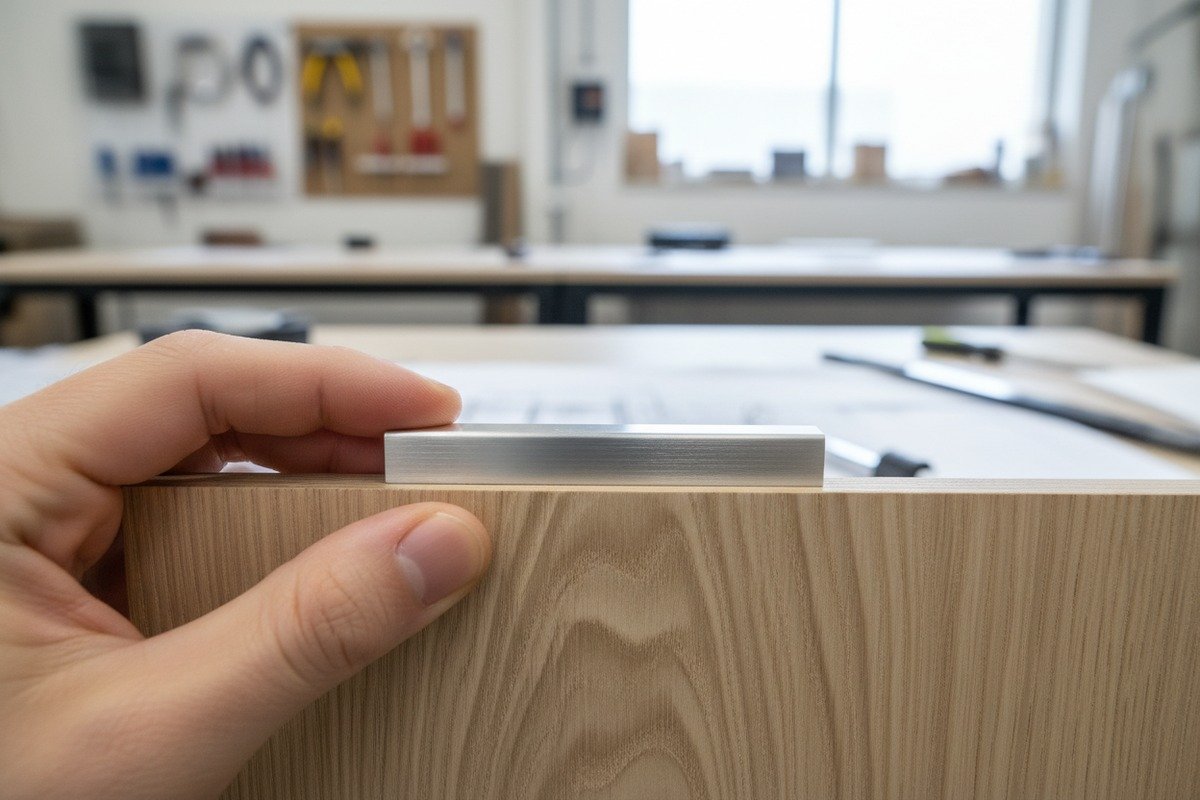 Custom aluminum profile handles manufactured through OEM services for specific cabinet door dimensions (ID#3)
