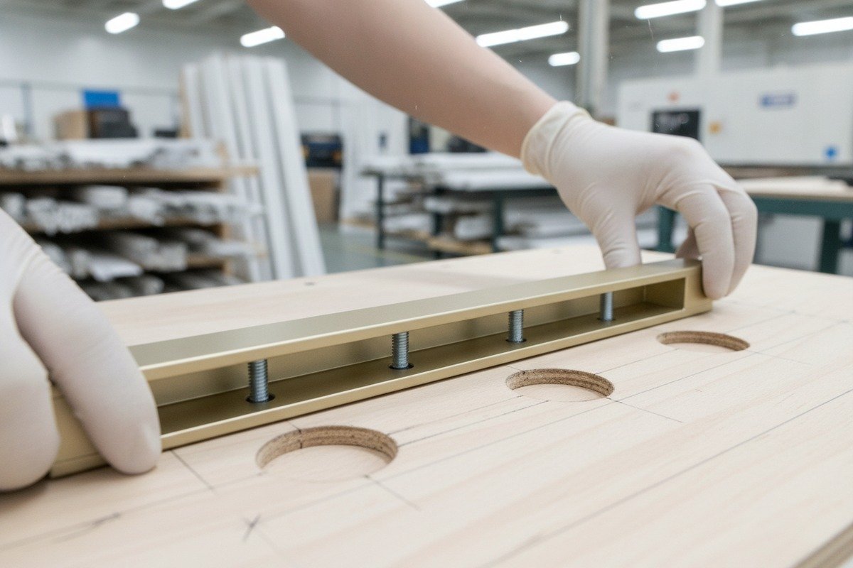 Matching Handle Hole Spacing Ensuring custom aluminum handle hole spacing matches production templates using center-to-center measurements (ID#3)