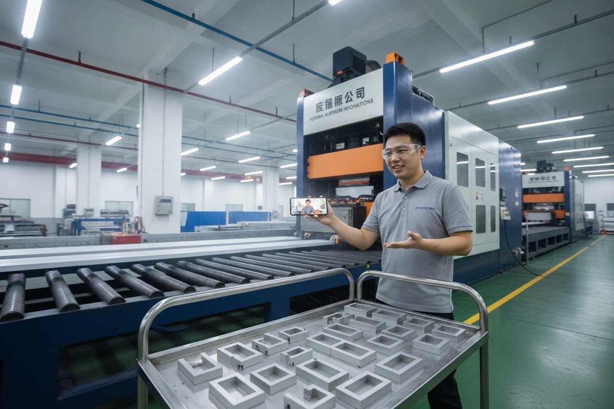 Factory Video Call Verification Using video calls to spot production equipment and raw materials in aluminum handle factories (ID#3)
