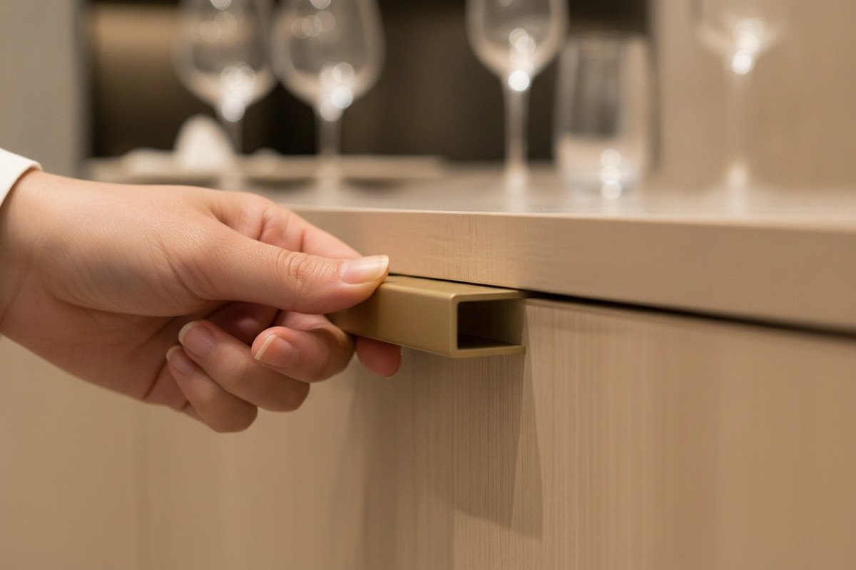 Testing Handle Ergonomic Feel Testing ergonomic feel and weight of aluminum handles for high-end furniture (ID#4)