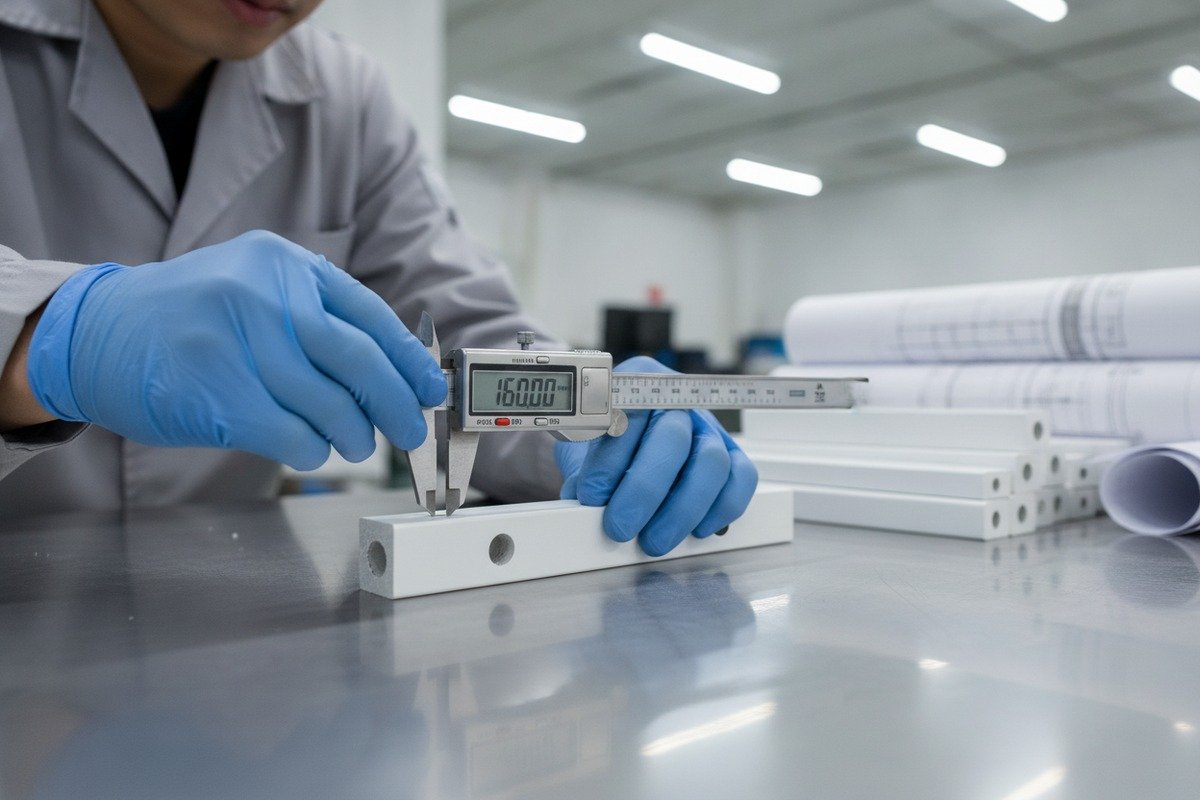 Verifying Custom Handle Specifications Verifying custom dimensions and color match of aluminum handle samples using calipers (ID#5)