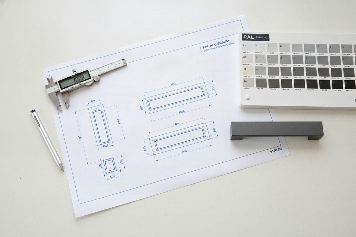 Customization Design and Samples Technical drawings and RAL color chips for accurate customization of aluminum handles (ID#2)