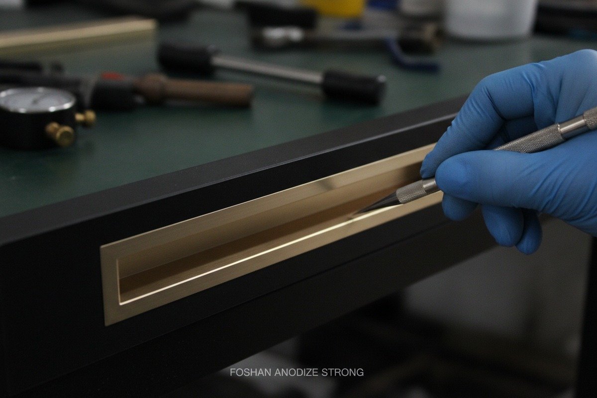 Sandblasting aluminum profiles to create a premium matte finish for modern furniture hardware (ID#3)