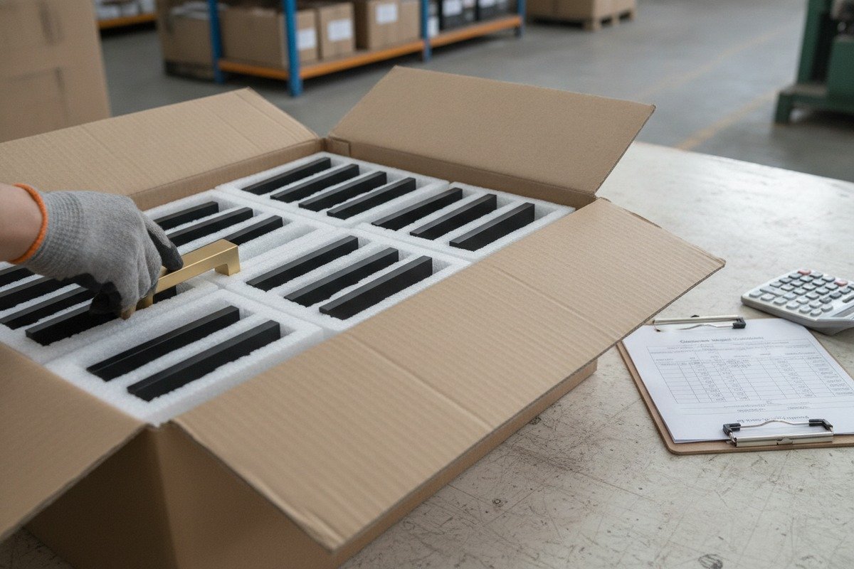 Volumetric weight comparison for aluminum handles packed with foam inserts and blister trays (ID#2)
