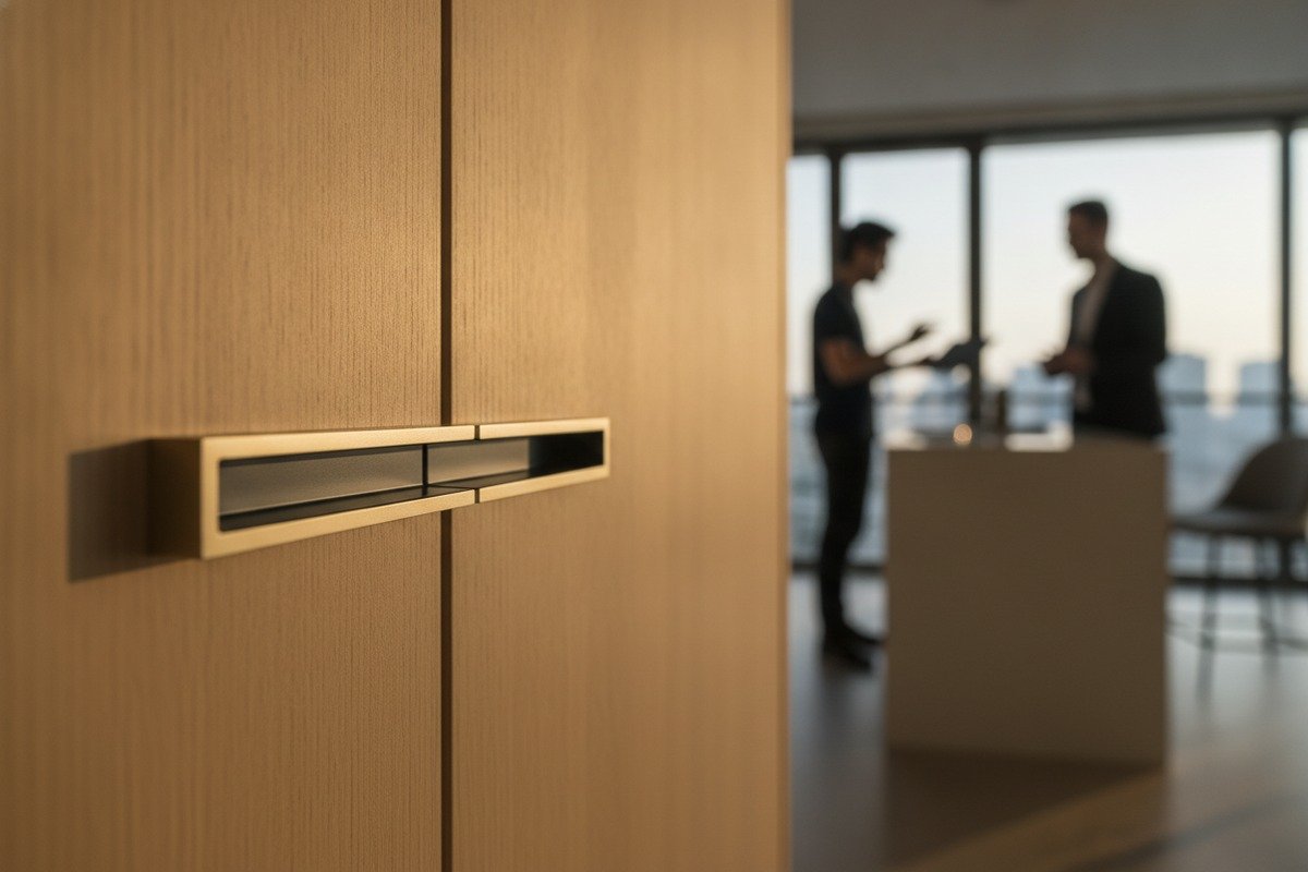 Minimalist recessed pulls and slim bar handles in popular Vietnamese furniture finishes (ID#2)