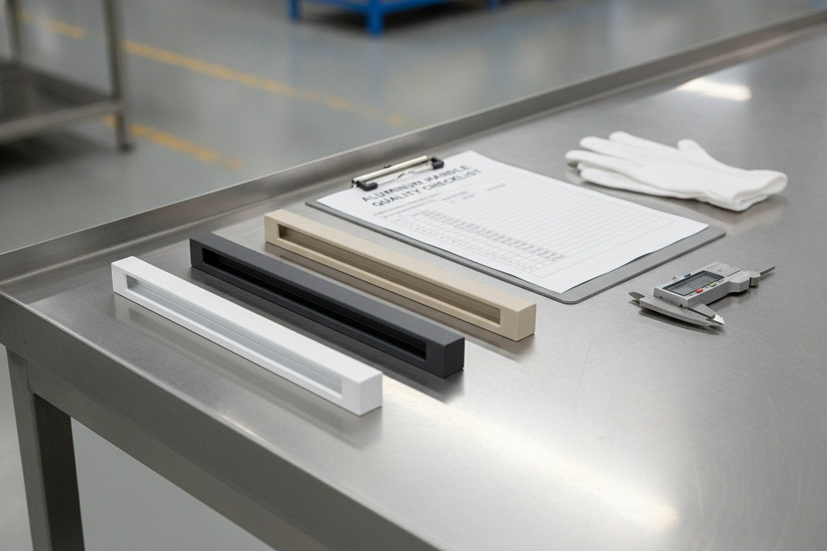 Quality criteria checklist for aluminum handle inspection including material verification and surface finish (ID#2)