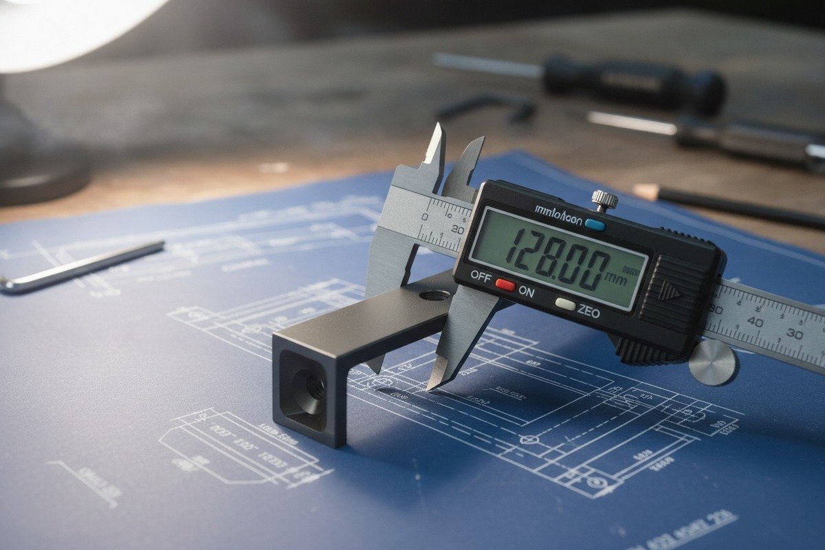 Verifying dimensional accuracy and screw hole alignment using digital calipers and gauges (ID#3)