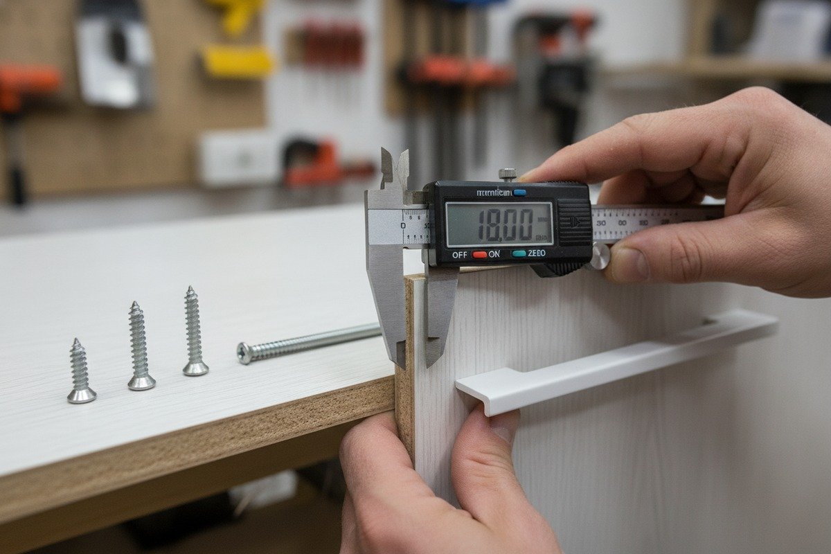 Fitting Mounting Accessories Correctly Ensuring mounting accessories fit specific furniture board thickness with correct screw lengths (ID#3)