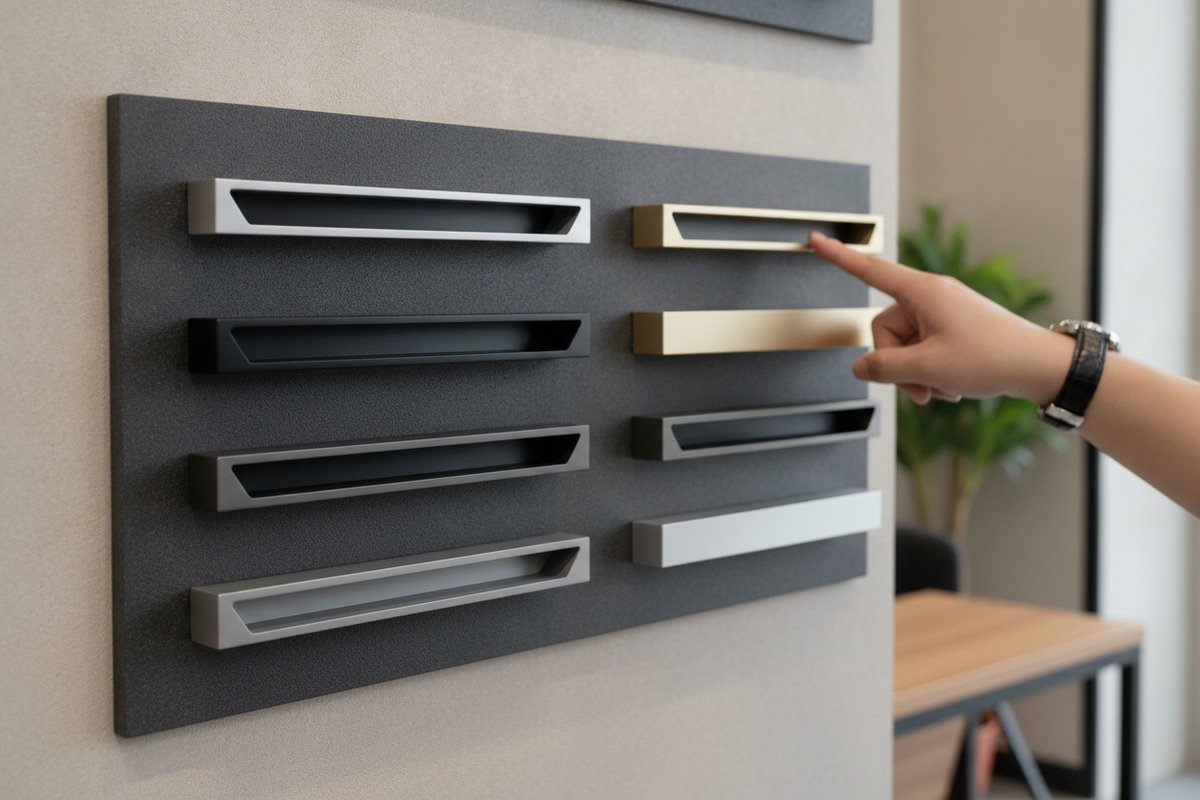 Trending Handle Colors Finishes Brushed silver and matte black aluminum handle finishes for modern Vietnamese furniture trends (ID#2)