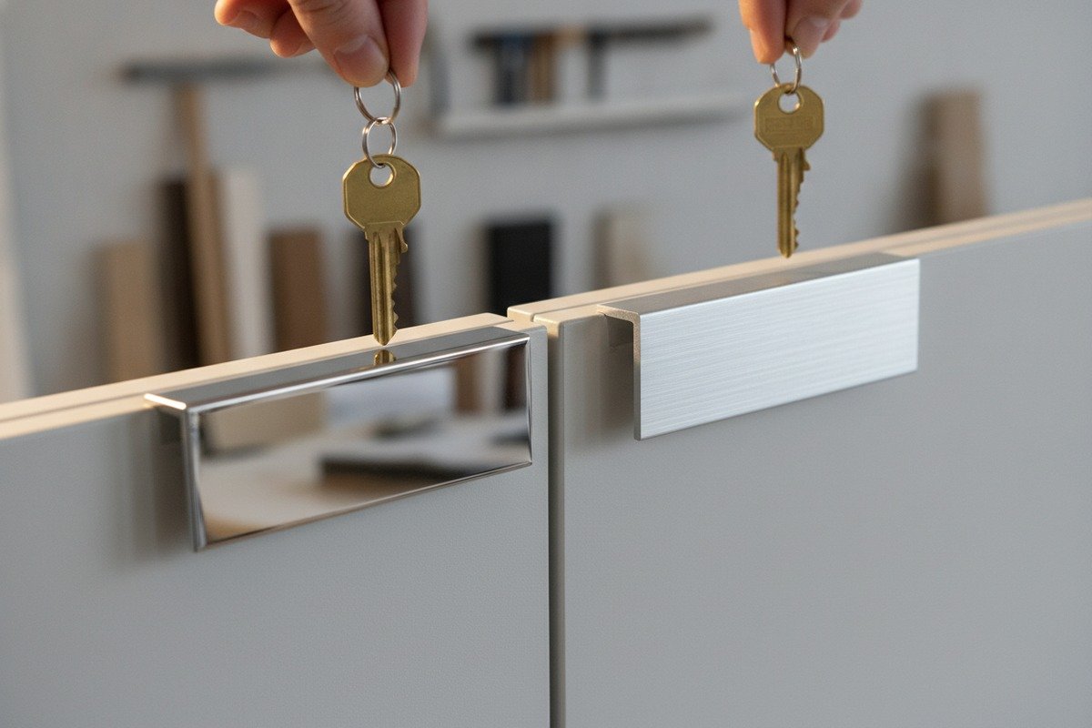 Matte black and brushed metallic aluminum handles matching modern minimalist interior design trends (ID#3)