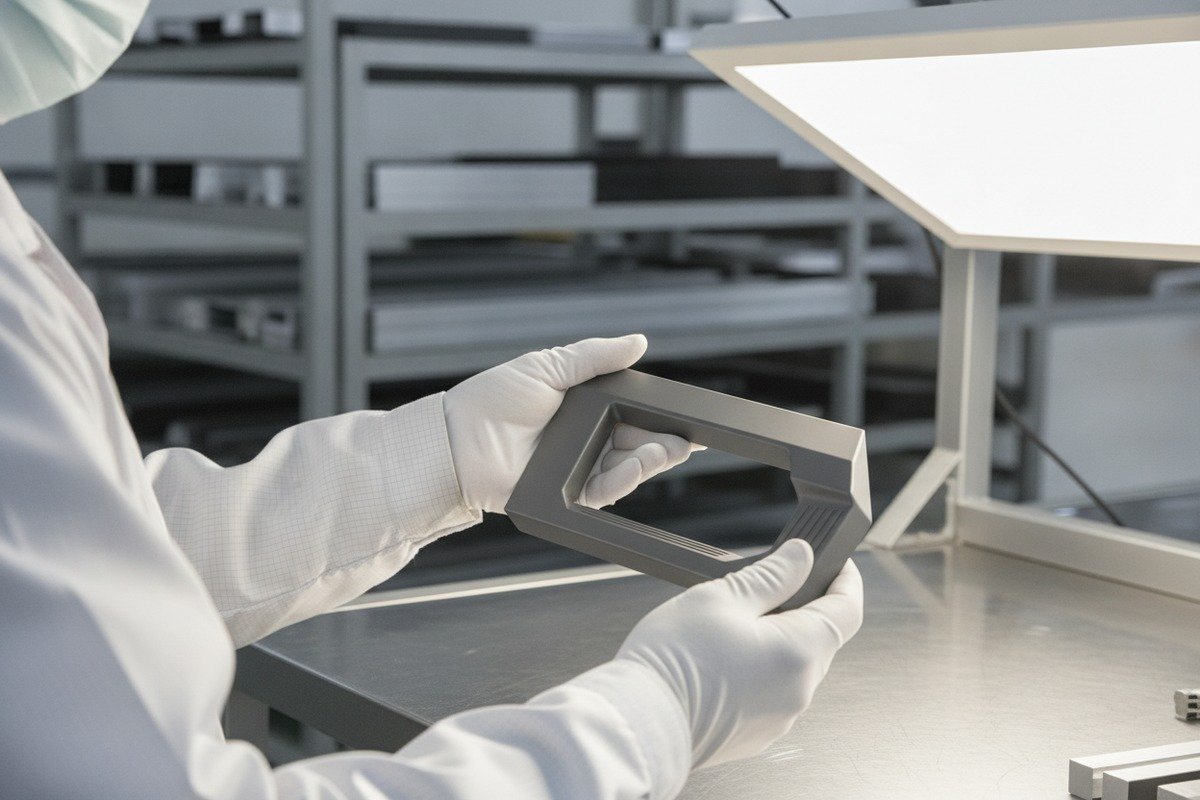 Observing aluminum handle production processes including CNC cutting and surface treatment quality control (ID#3)