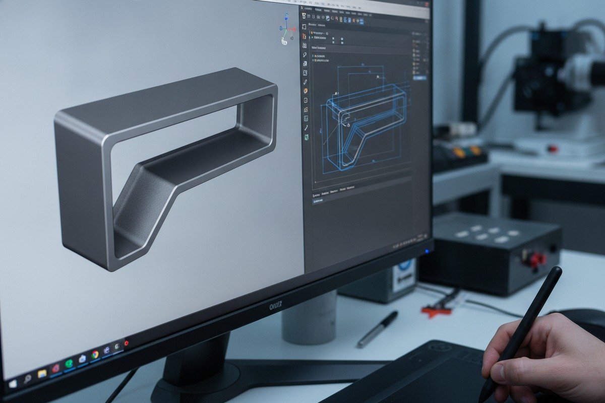 Realistic 3D rendering reducing design errors for custom aluminum handle sourcing (ID#2)