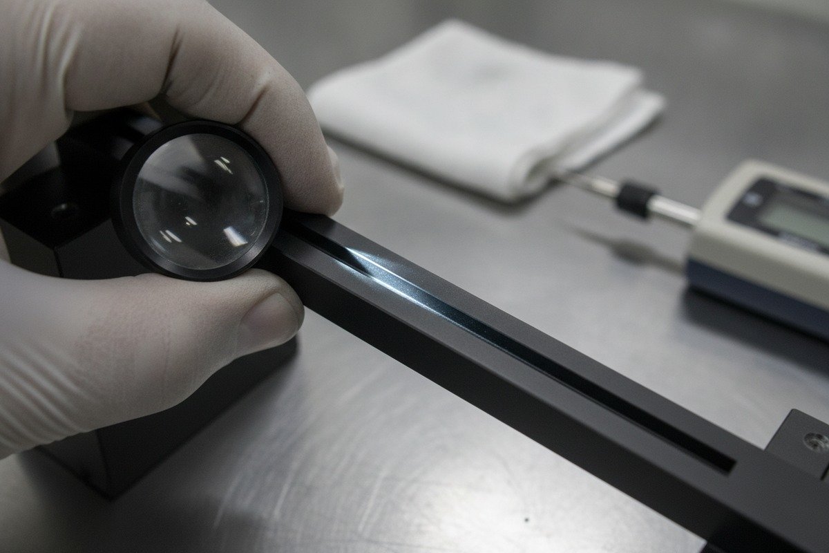 Reliable Physical Edge Inspection Physical inspection of aluminum handle edges using visual, tactile, and magnified verification methods (ID#2)