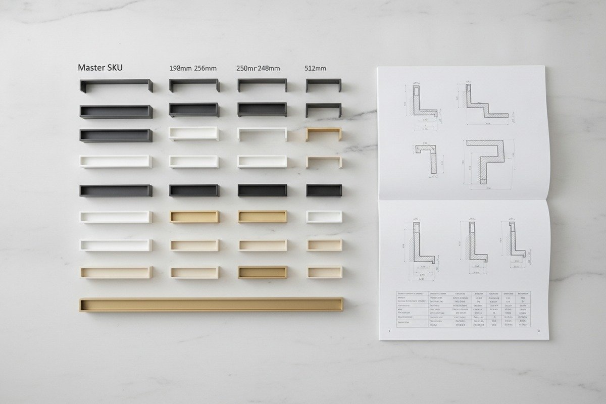 Consolidating aluminum handle specifications into a master SKU library for bulk project orders (ID#2)