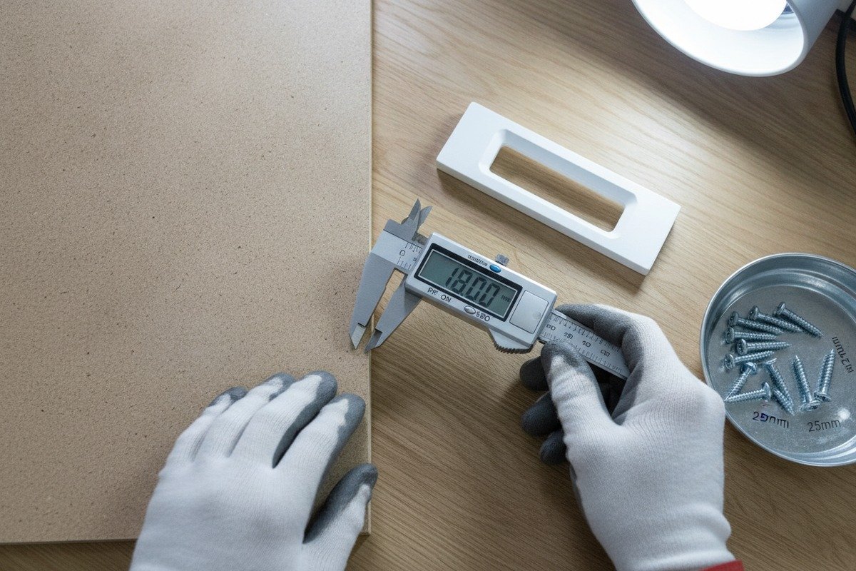 Screw Length Selection Guide Selecting correct screw length for aluminum handles based on furniture panel thickness (ID#2)