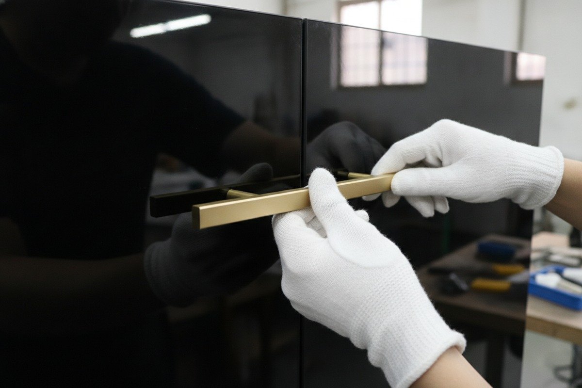 Chemical Finish Compatibility Anodized aluminum handle finishes compatible with lacquered and high-gloss furniture panels (ID#3)