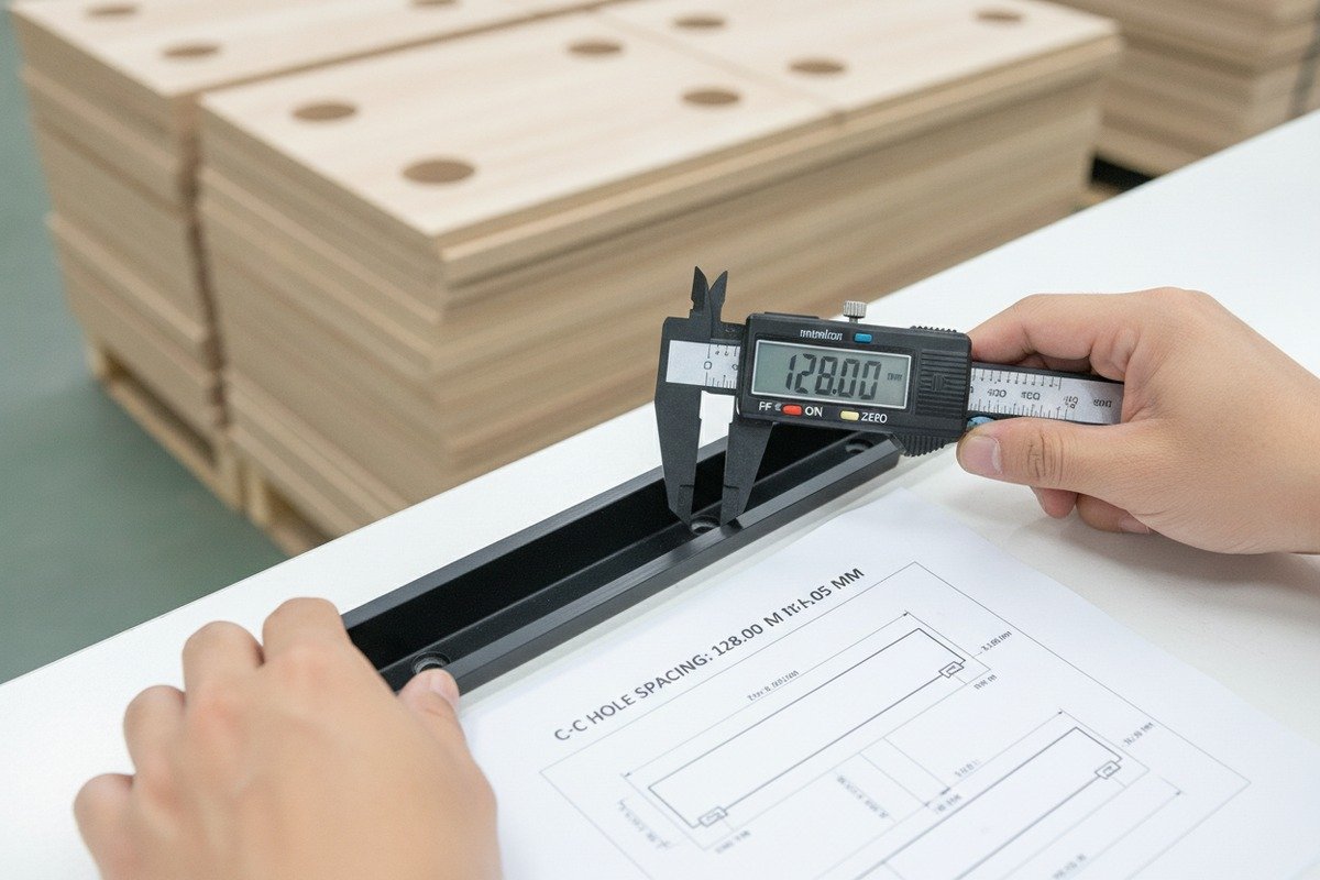 Aligning Chinese aluminum handle hole spacing and dimensions with Vietnam furniture production standards and tolerances (ID#2)