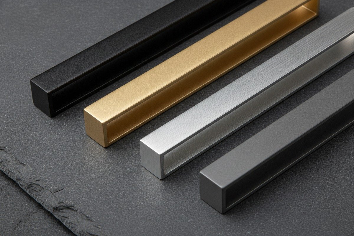 Durable Surface Treatments Aluminum handle surface treatments including anodizing and powder coating for long-term furniture durability (ID#2)