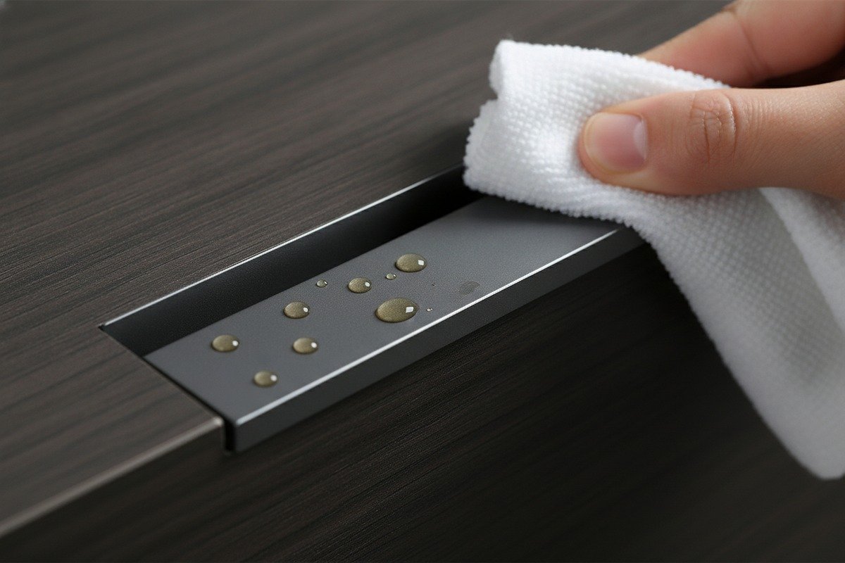 Oil-Resistant Handle Surface Treatments Anodized and powder-coated aluminum handle finishes providing superior oil resistance for kitchen cabinets (ID#2)
