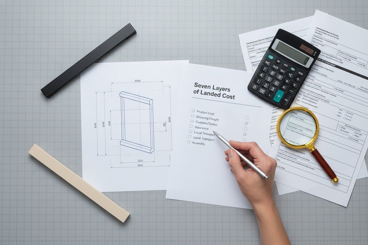 Calculating total landed cost for importing aluminum handles including freight and duties (ID#2)