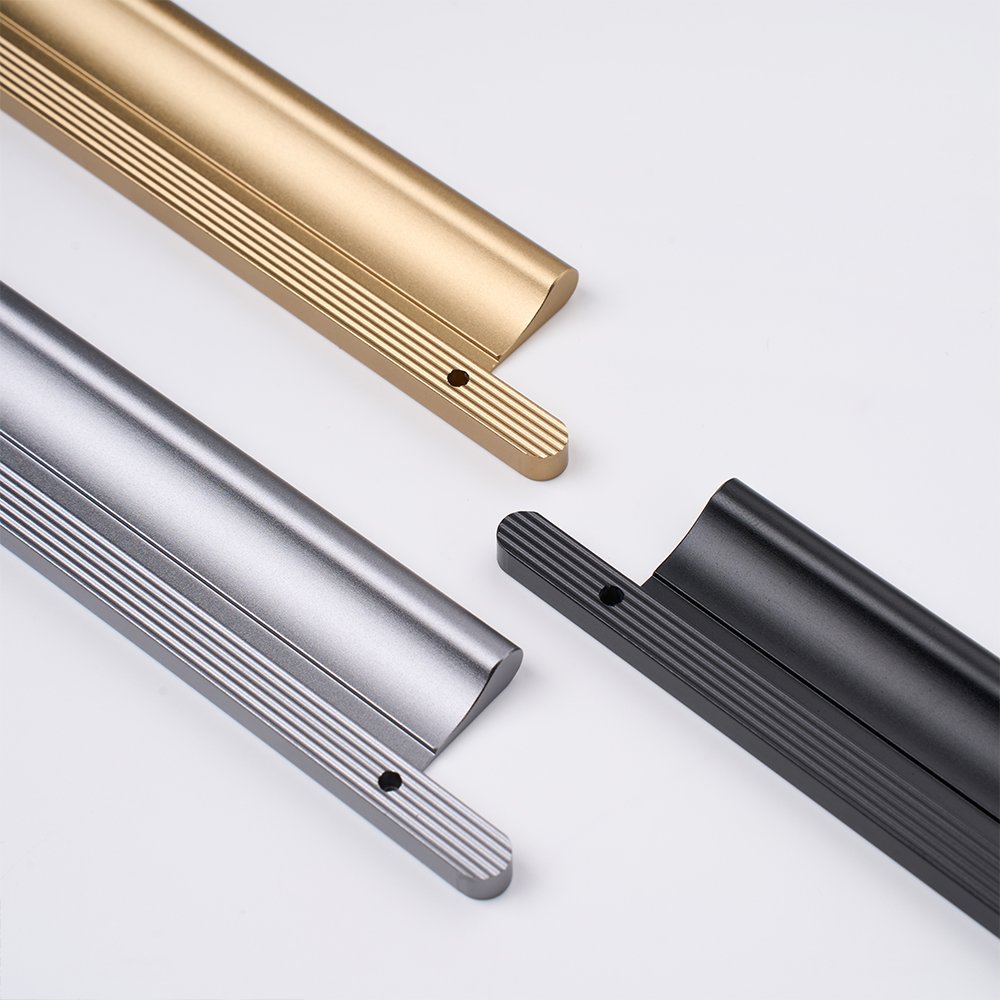 aluminium handle for cabinet in modern kitchen installation